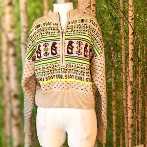 UO BDG half zip fair isle STAY CHILL penguin sweater, size XS
